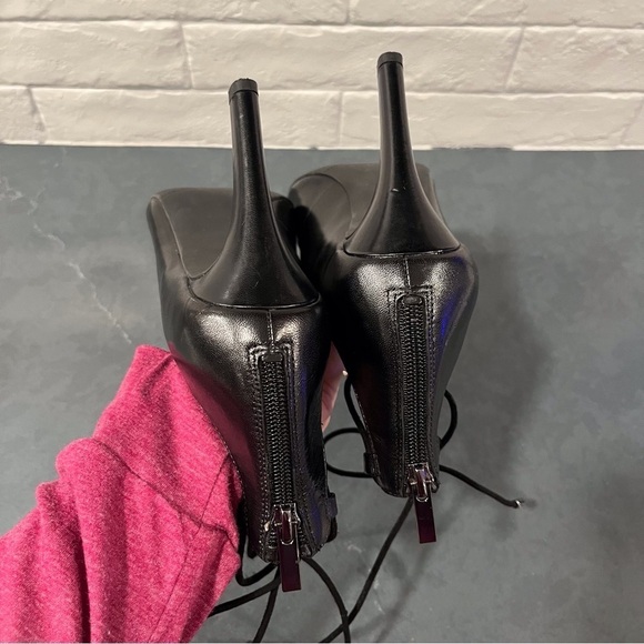 Franco Sarto sz 9.5 Arya black leather lace up pointy toe heels - Picture 13 of 16